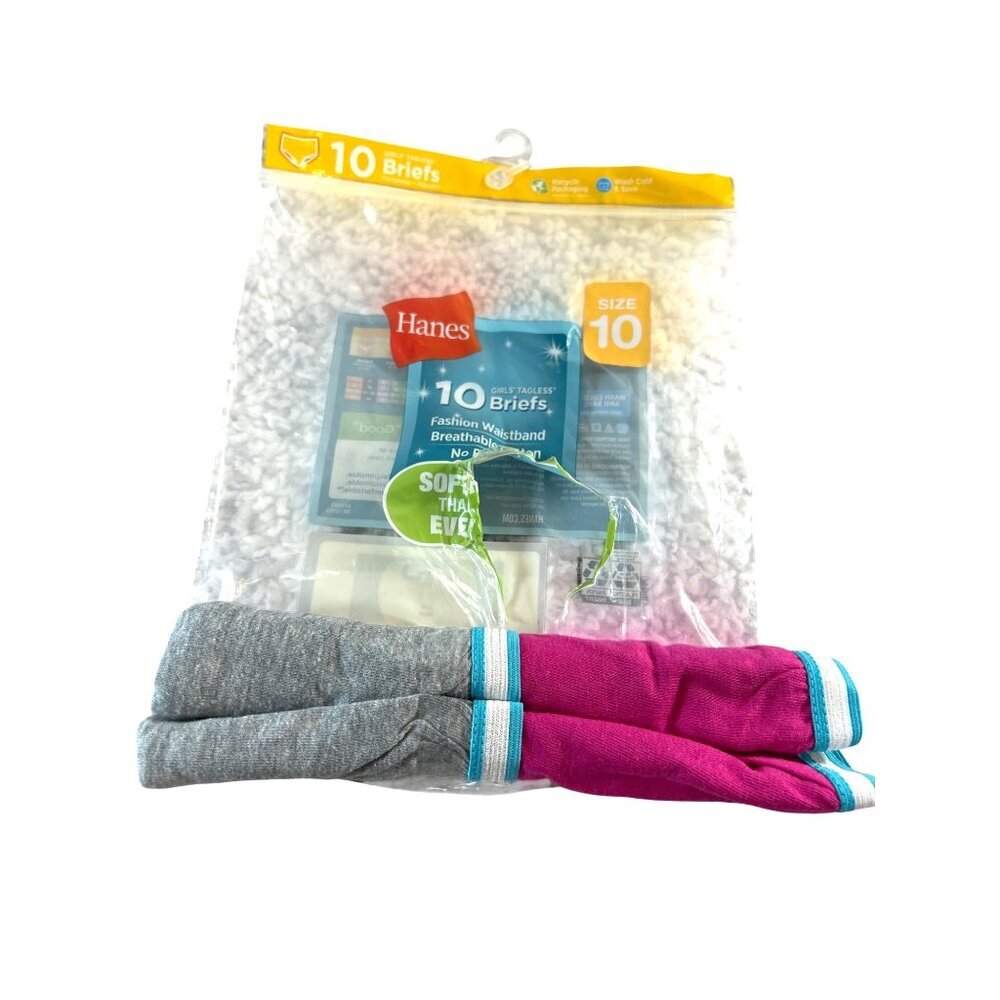 Hanes Girls Panties Tagless Briefs 2 Pair Size 10 Open Bag New